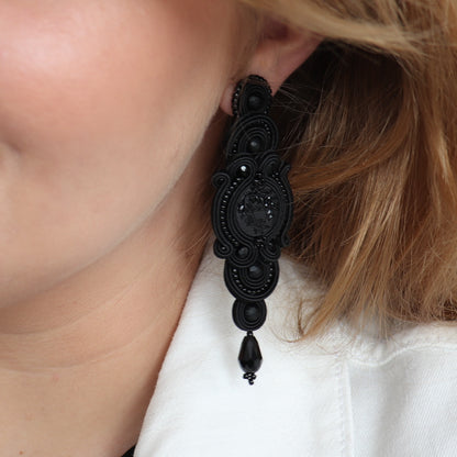 Handmade Black Soutache Long Earrings – Glamorous Earrings