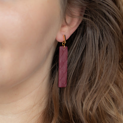 Handmade Burgundy Rectangle Earrings – Textured Polymer Clay Earrings