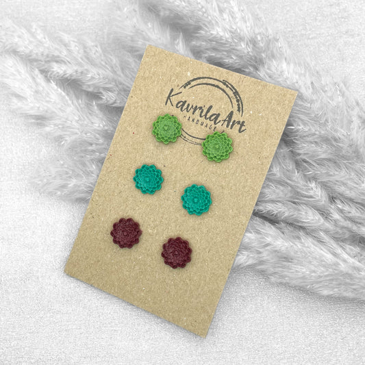 Set of 3 Pairs Flower Stud Earrings – Handmade Polymer Clay Studs