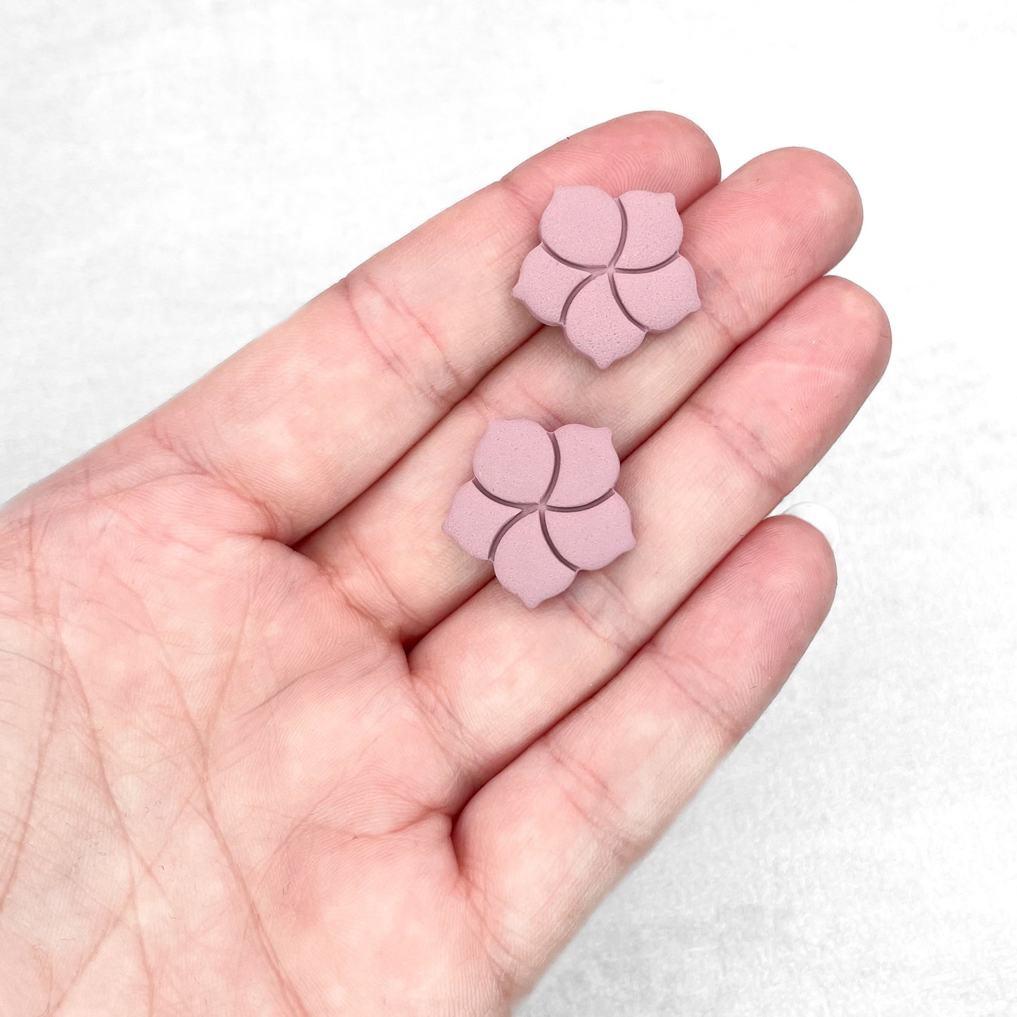 Pink flower stud earrings. Handmade polymer clay stud earrings.