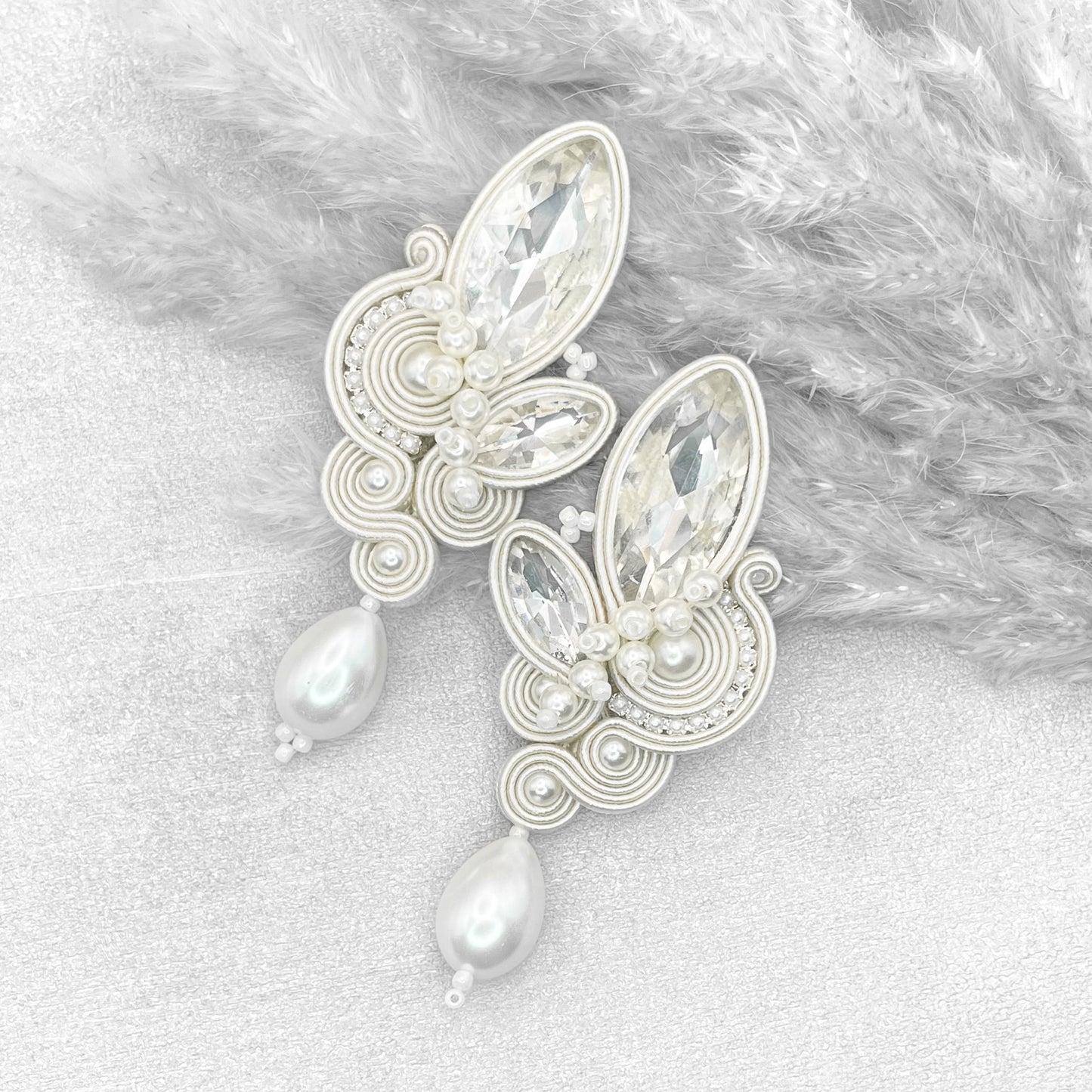 Handmade Bridal Soutache Earrings – Luxury and Lightweight Ivory Earrings