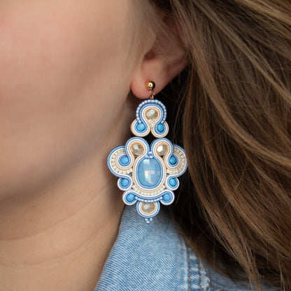 Light blue and cream soutache earrings. Unique and lightweight earrings.