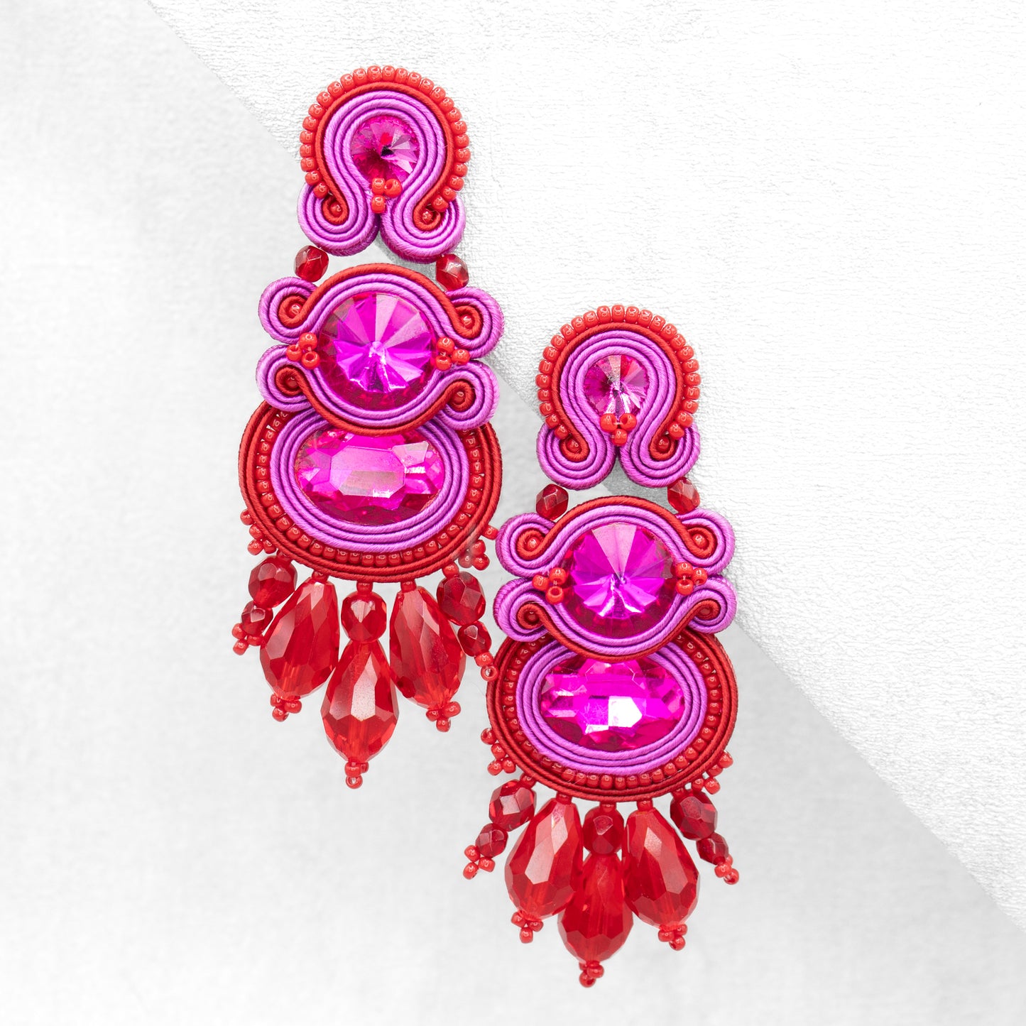 Handmade Red and Magenta Soutache Earrings – Bold and Original Earrings