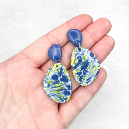 Handmade Blue and Yellow Marble Earrings – Polymer Clay Earrings