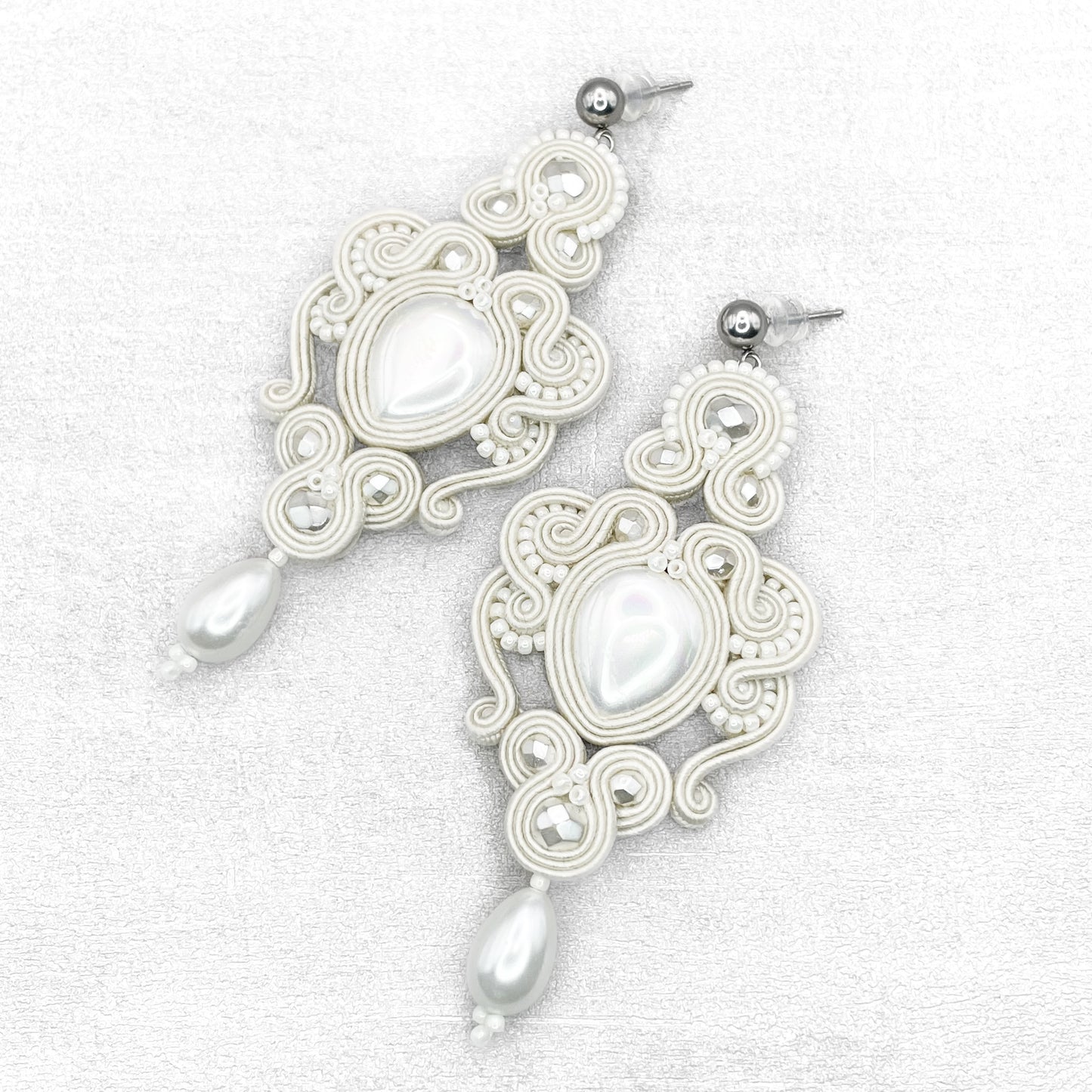 Handmade Bridal Soutache Earrings – Unique and Lightweight Ivory Earrings