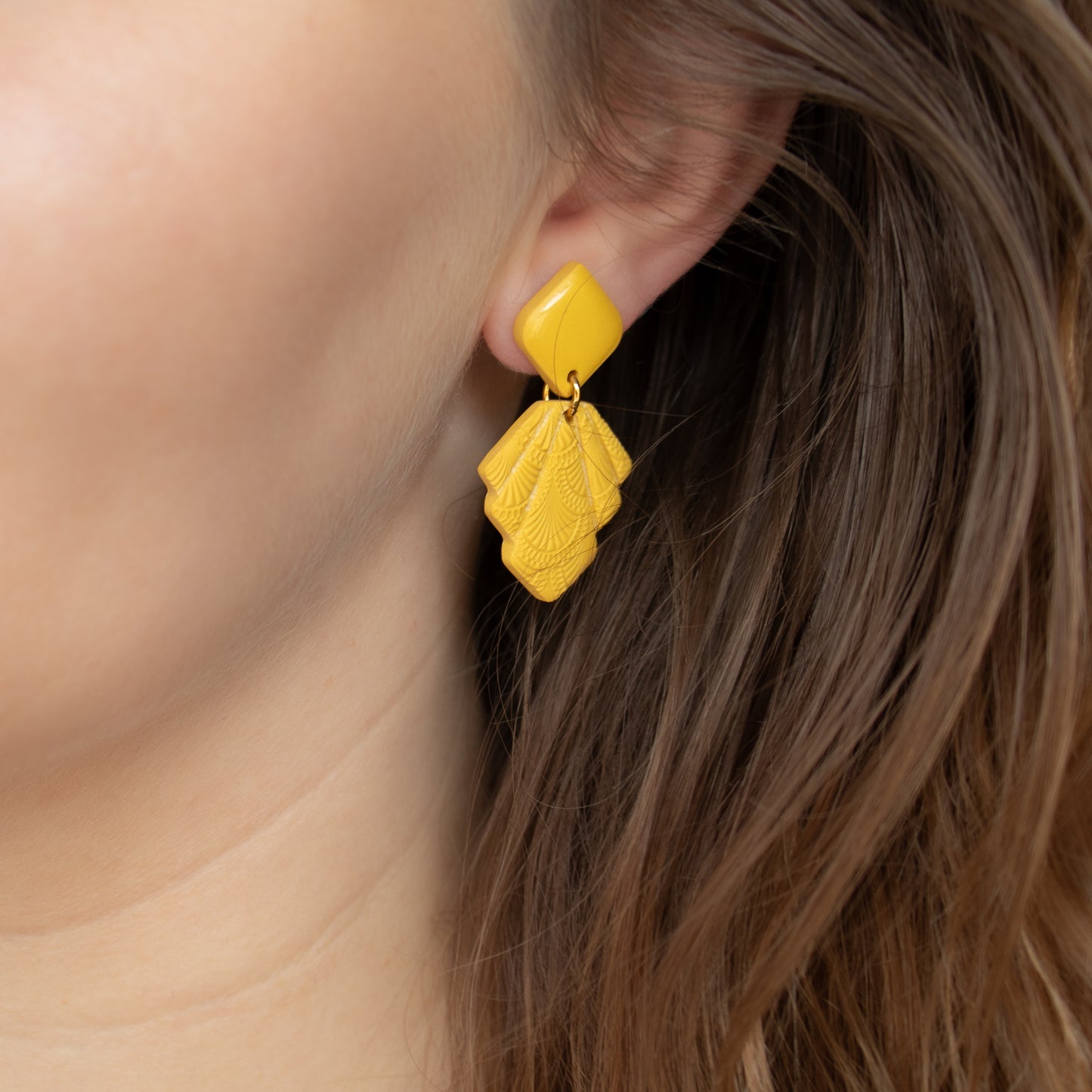 Yellow geometric earrings. Handmade polymer clay earrings.