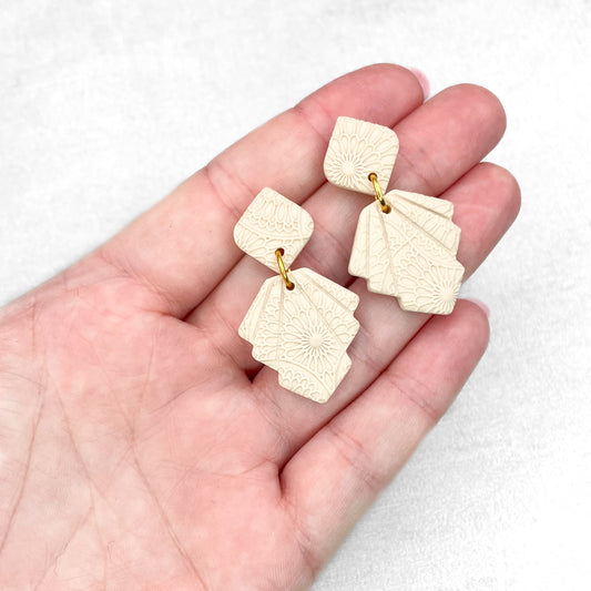 Geometric polymer clay earrings. Handmade cream earrings.