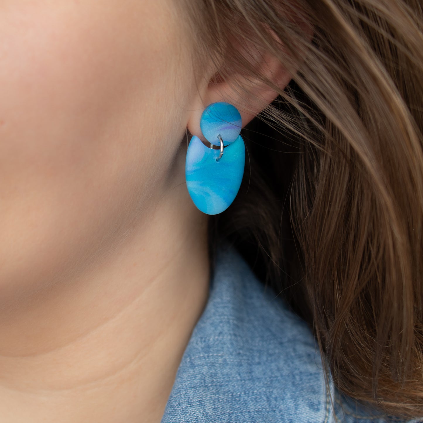 Sky blue geometric earrings. Handmade polymer clay earrings.