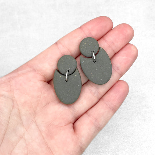 Sage green geometric earrings. Handmade polymer clay earrings.