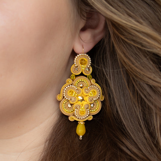 Handmade Yellow, Beige and Gold Soutache Earrings – Exclusive and Original Earrings