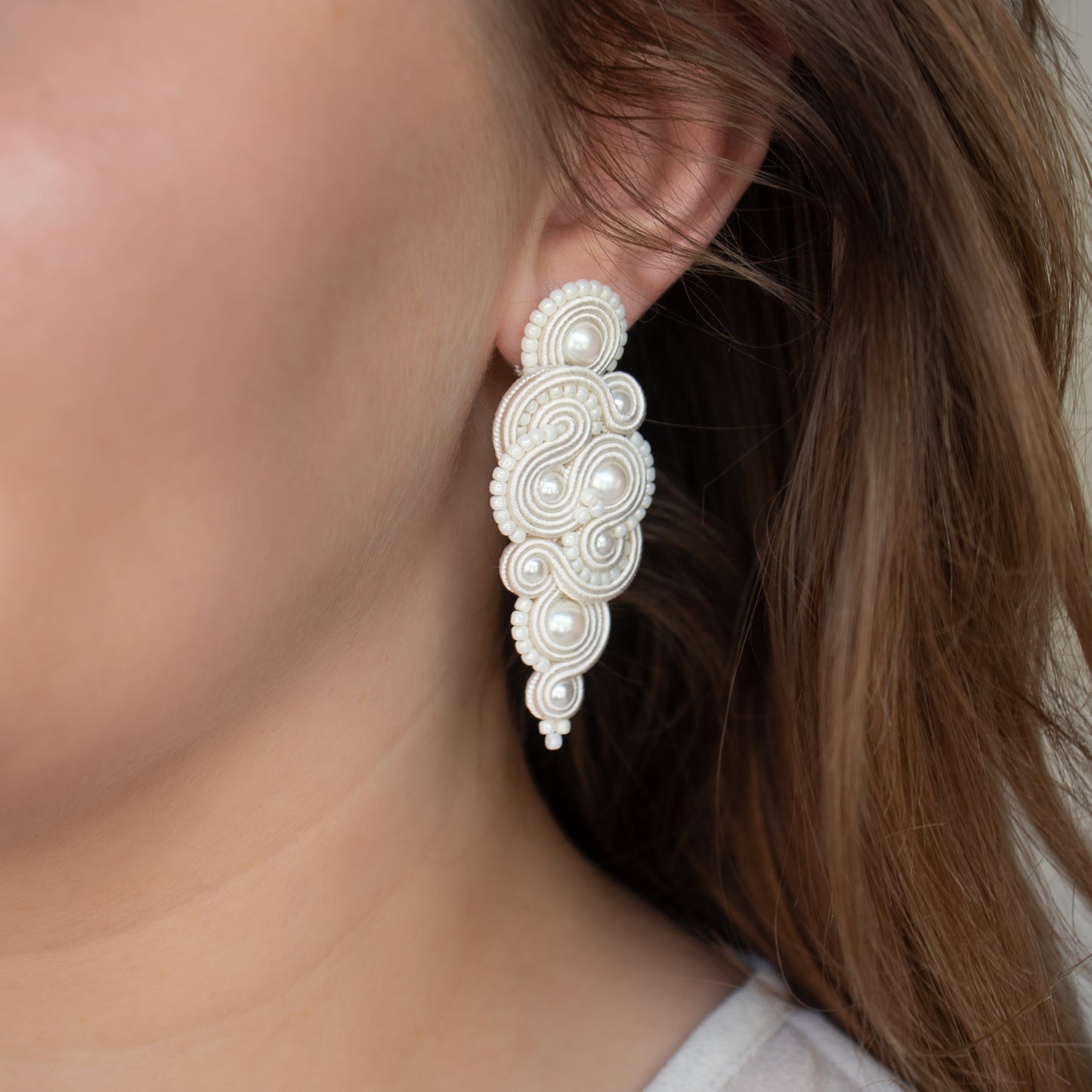 Handmade Ivory Soutache Bridal Earrings – Elegant and Refined Earrings