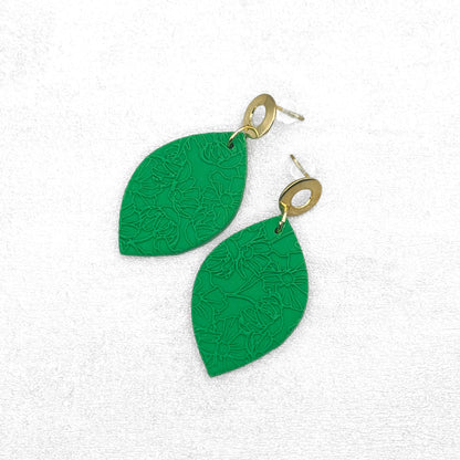 Handmade Green Textured Oval Earrings – Polymer Clay Earrings