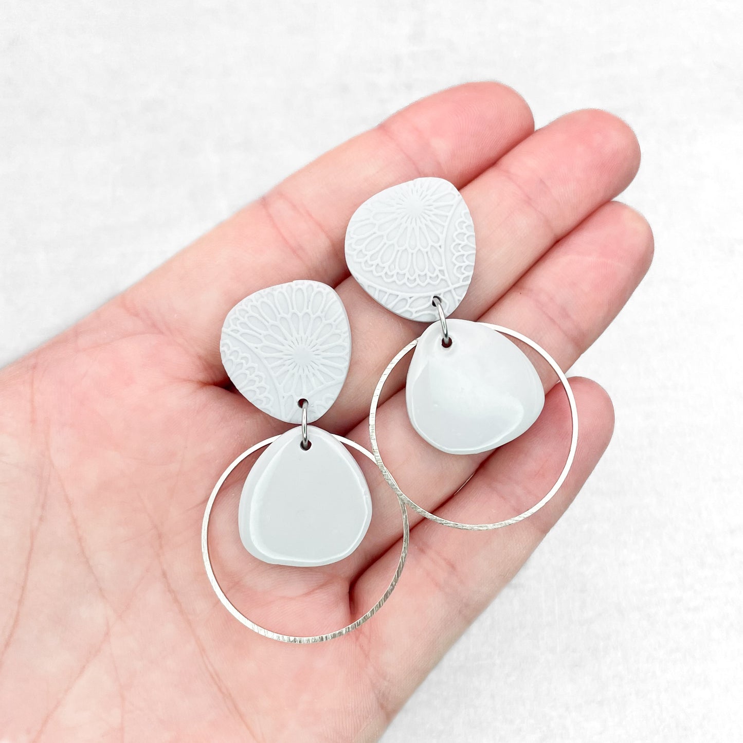 Handmade Light Grey Pebble Earrings – Polymer Clay Earrings