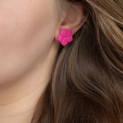 Magenta flower stud earrings. Handmade polymer clay stud earrings.