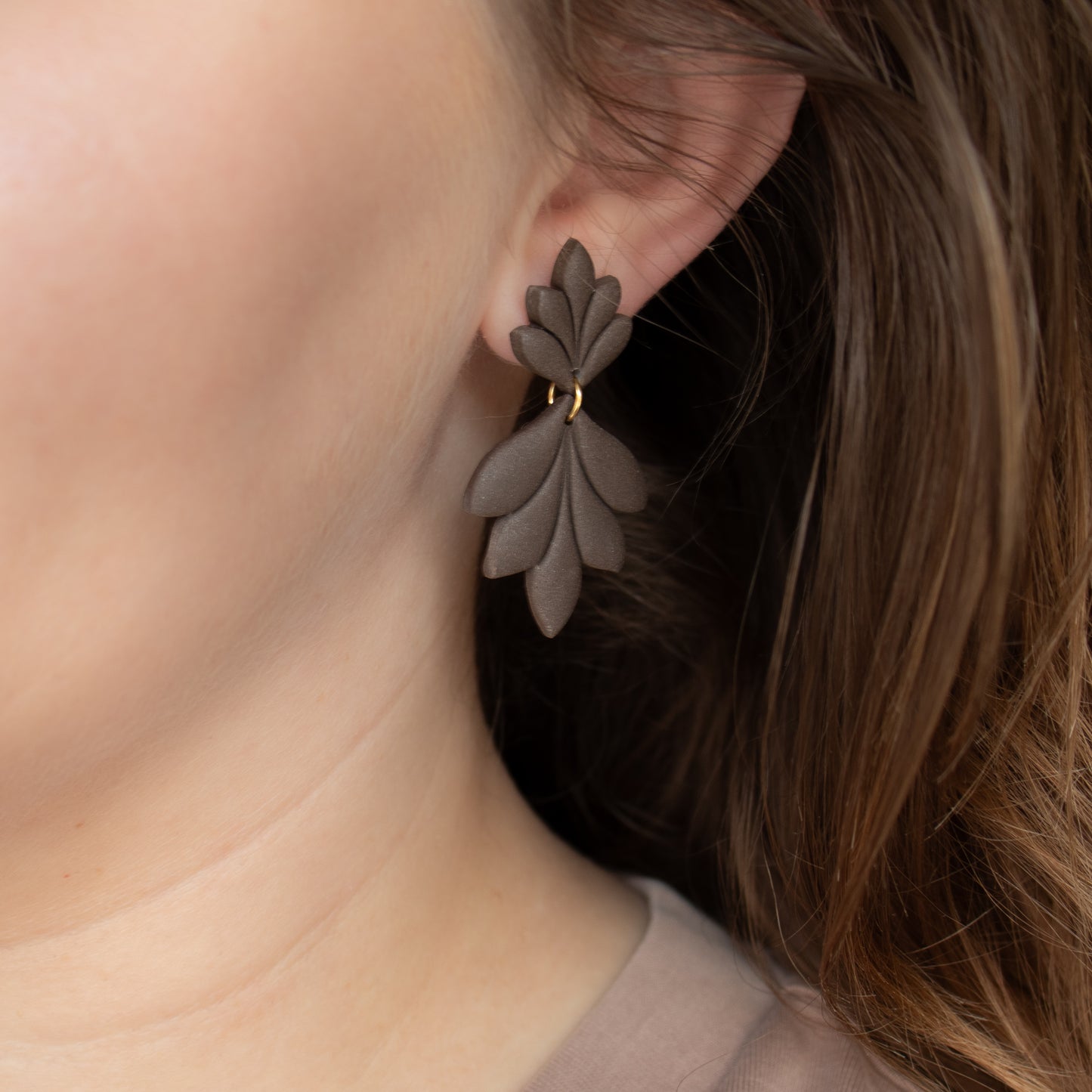 Handmade Brown Leaf Earrings – Polymer Clay Earrings