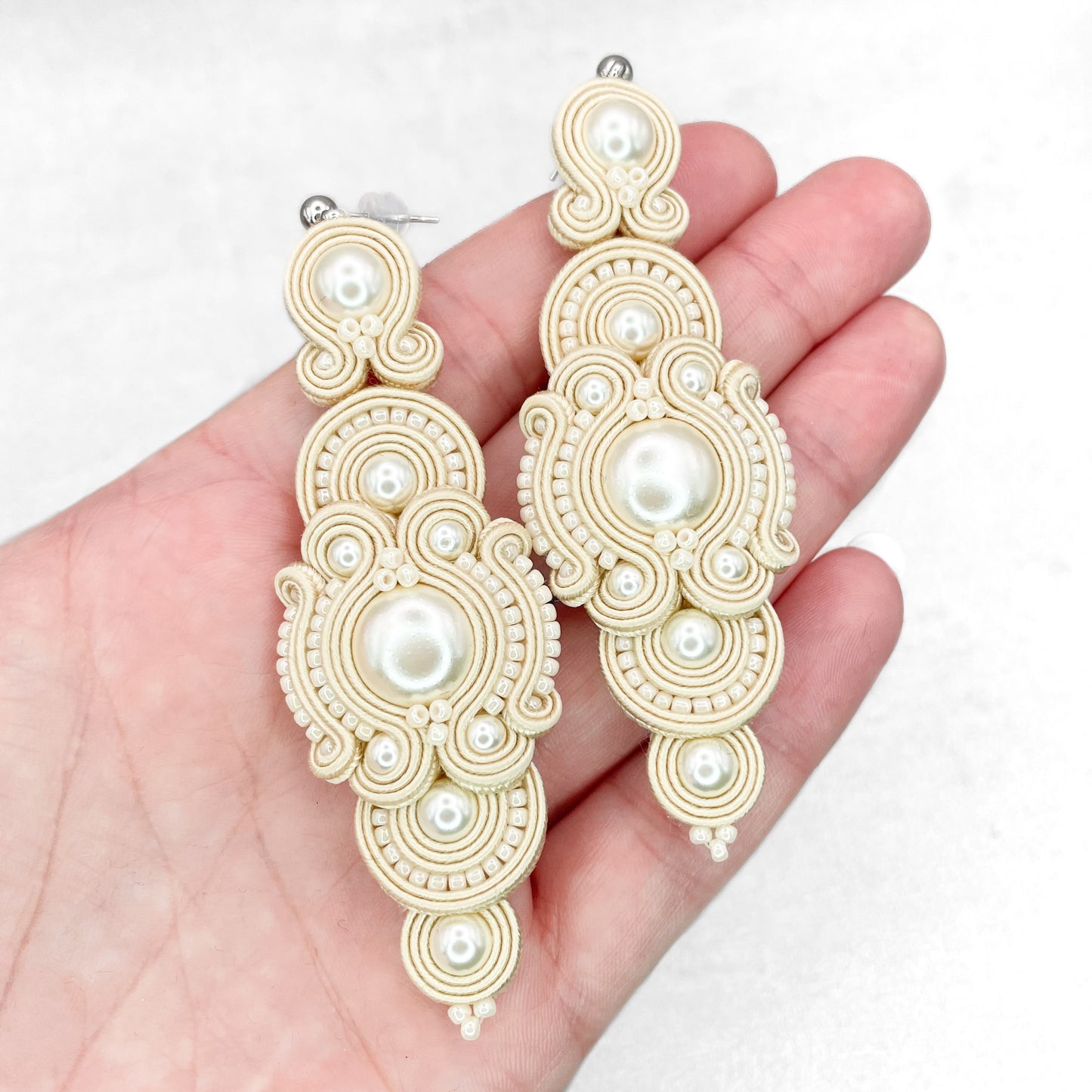 Handmade Cream Soutache Earrings – Luxurious and Elegant Earrings