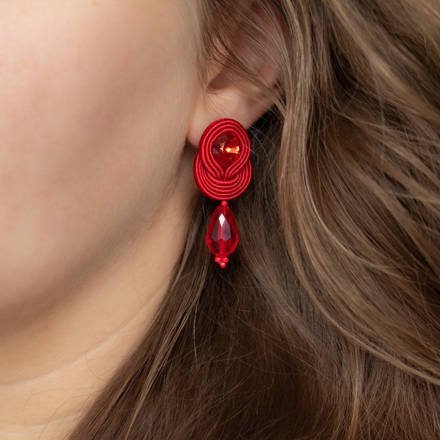 Red soutache earrings. Casual and statement handmade earrings.