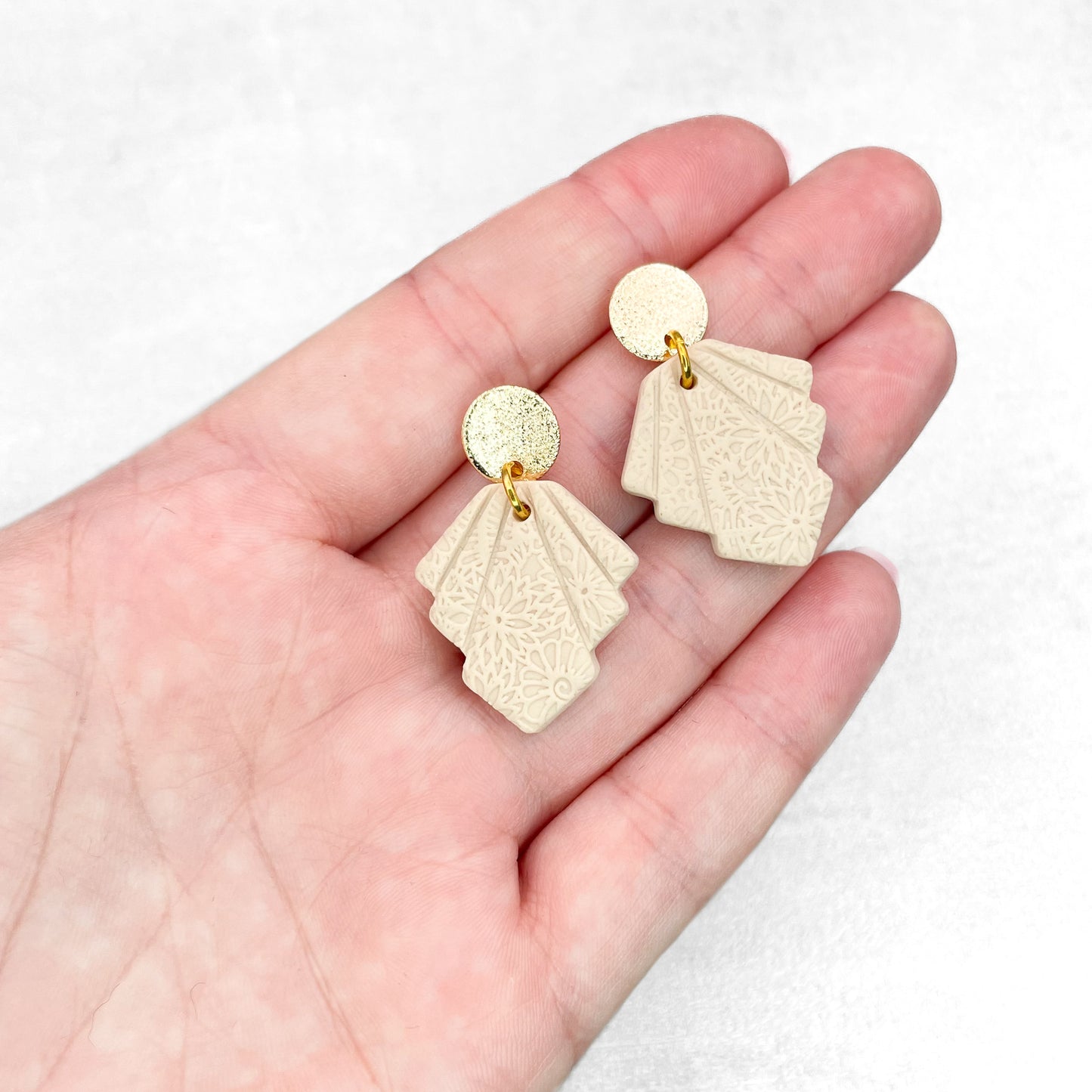 Cream polymer clay earrings. Handmade geometric earrings.