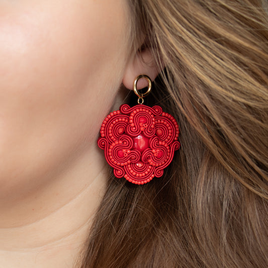 Handmade Red Soutache Earrings – Lightweight and Statement Earrings