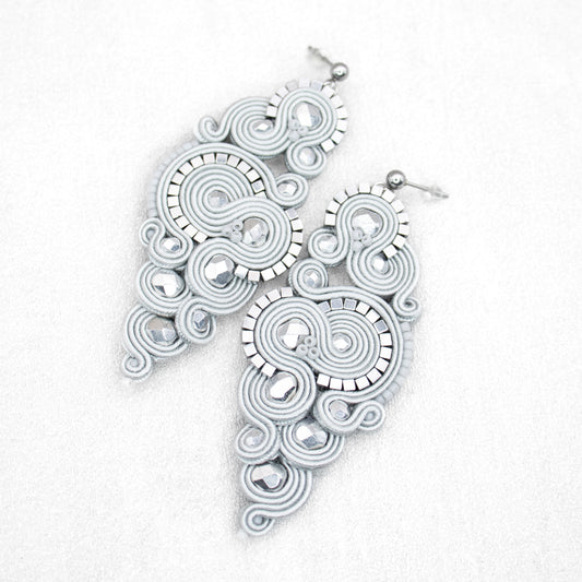 Handmade Light Grey Soutache Earrings – Graceful and Original Earrings