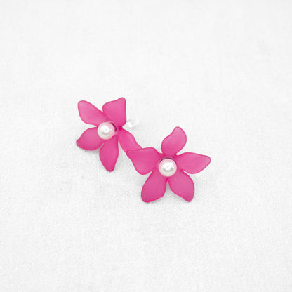 Magenta flower stud earrings. Handmade acrylic stud earrings.