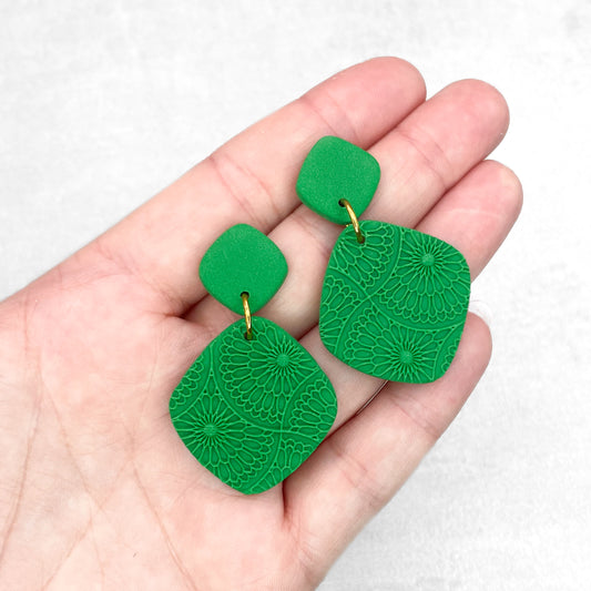 Green rhombus earrings. Handmade polymer clay earrings.