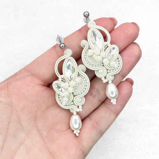 Handmade Ivory Soutache Bridal Earrings – Elegant and Refined Earrings