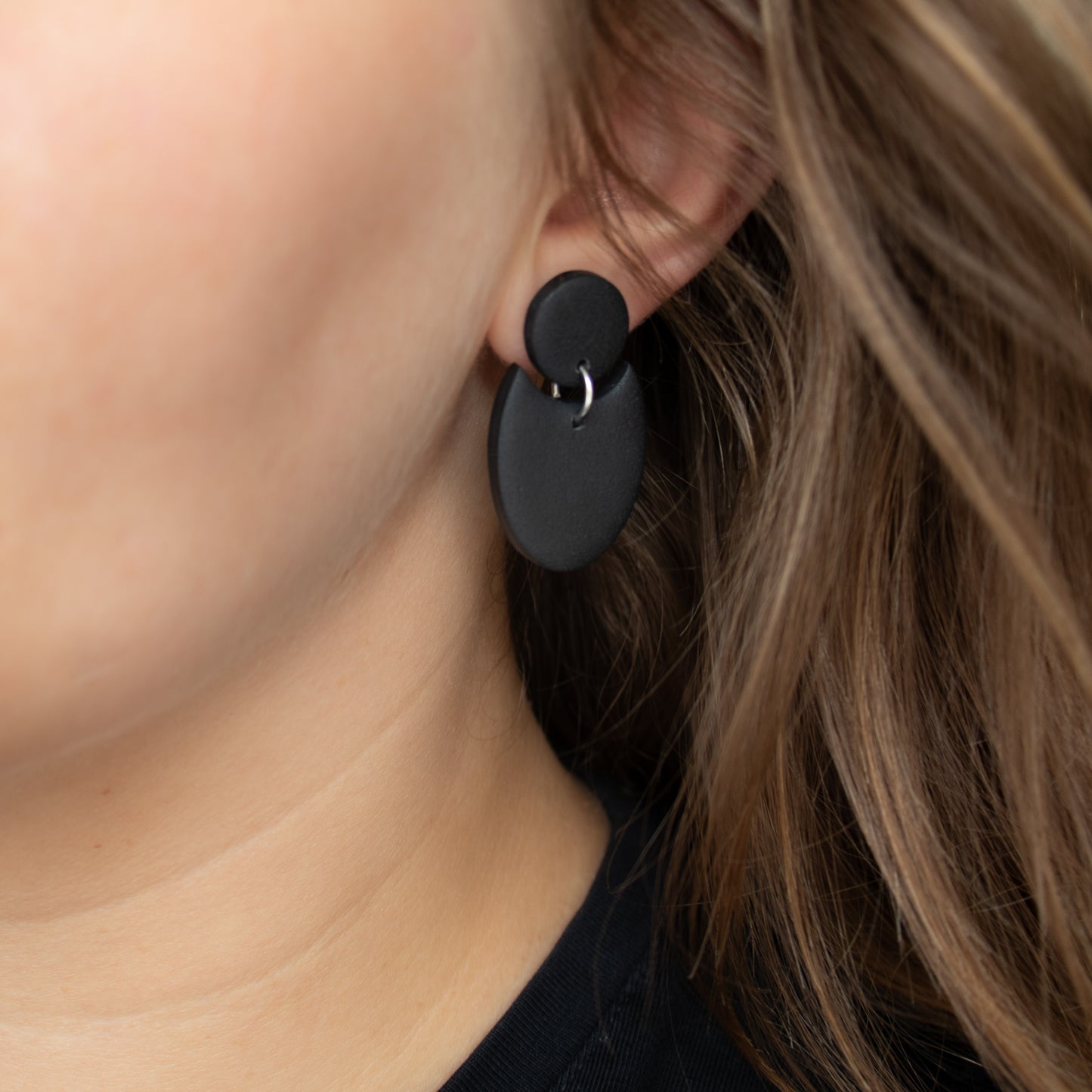 Handmade Black Geometric Earrings – Elegant Polymer Clay Earrings