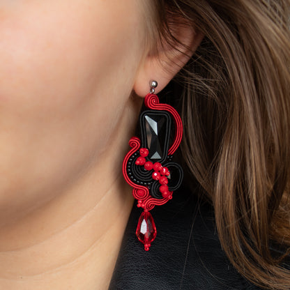 Black and Red Soutache Earrings – Luxury Handmade Earrings