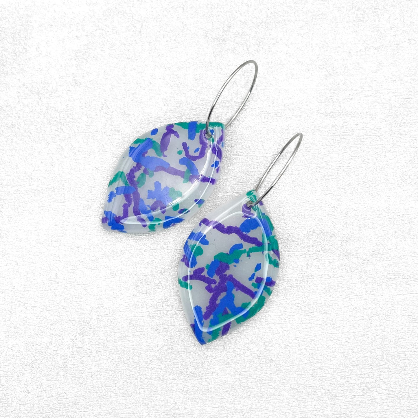 Emerald, cobalt and purple polymer clay earrings. Handmade oval earrings.