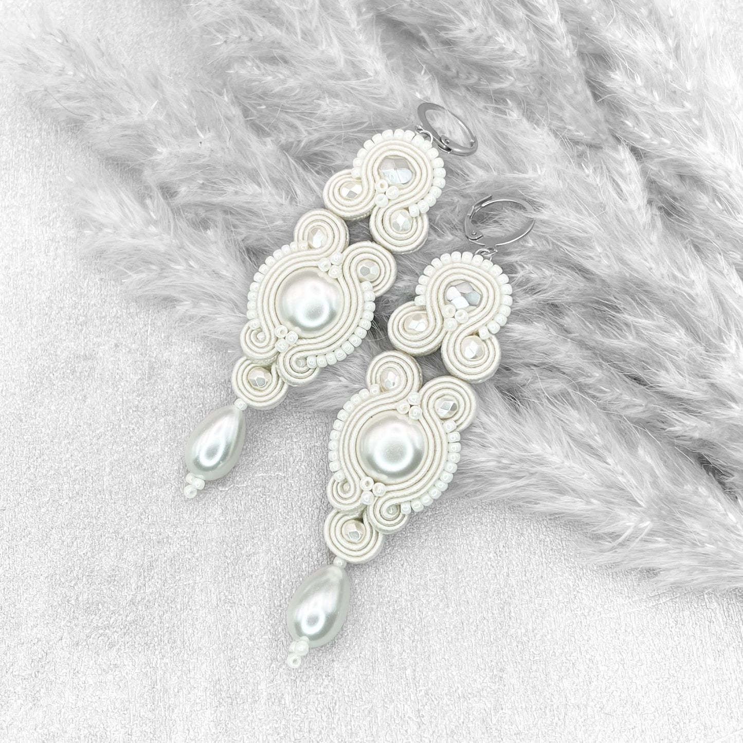 Handmade Bridal Soutache Earrings - Elegant Ivory Earrings