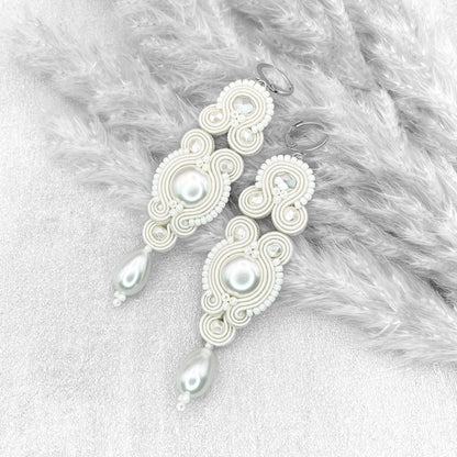 Handmade Bridal Soutache Earrings - Elegant Ivory Earrings