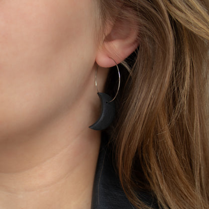 Moon polymer clay earrings. Black handmade earrings.