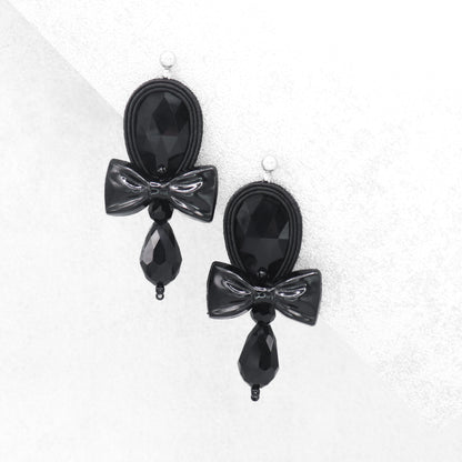 Handmade Black Soutache Earrings with Acrylic Bow