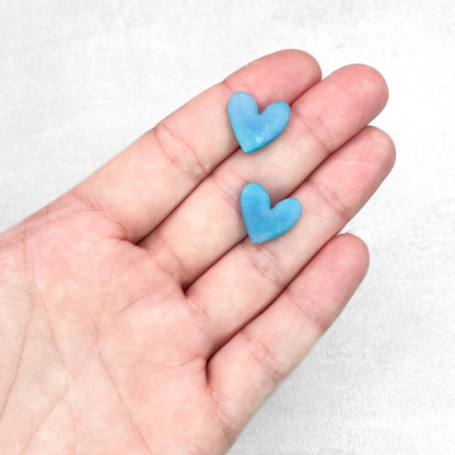 Sky blue heart stud earrings. Handmade polymer clay stud earrings.