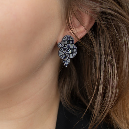 Handmade Dark Grey Soutache Earrings – Casual Elegance Earrings