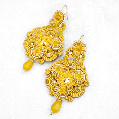 Handmade Yellow, Beige and Gold Soutache Earrings – Exclusive and Original Earrings