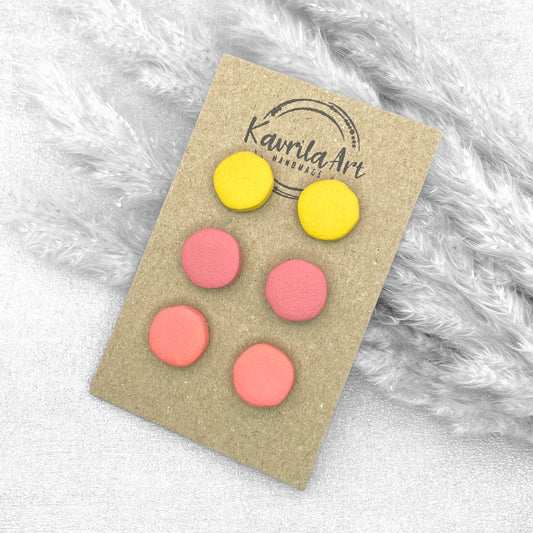 Set of 3 Pairs Circle Stud Earrings – Handmade Polymer Clay Studs