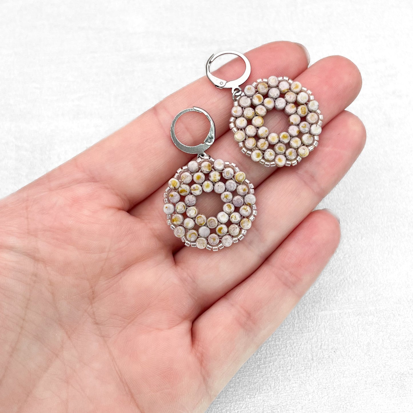 Unique Handmade Sand-Coloured Earrings with MINOS PAR PUCA Beads