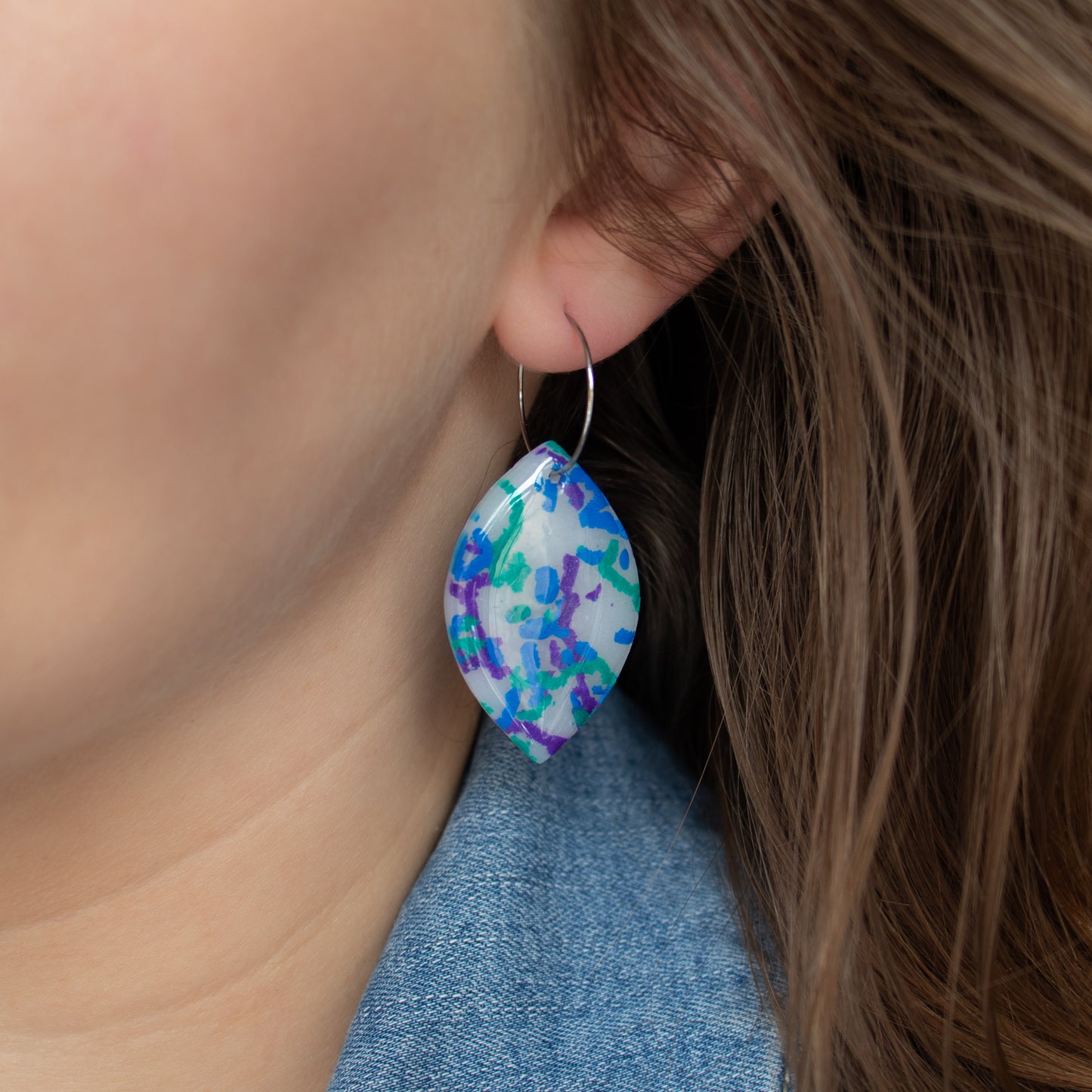 Handmade Cobalt, Emerald, and Purple Oval Earrings – Artistic Polymer Clay Earrings