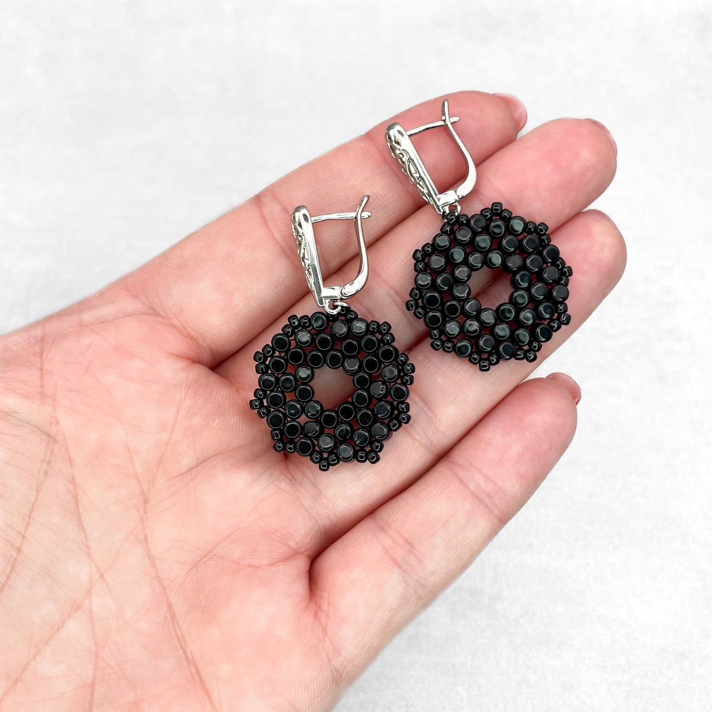 Unique Black Handmade Earrings with MINOS PAR PUCA Beads