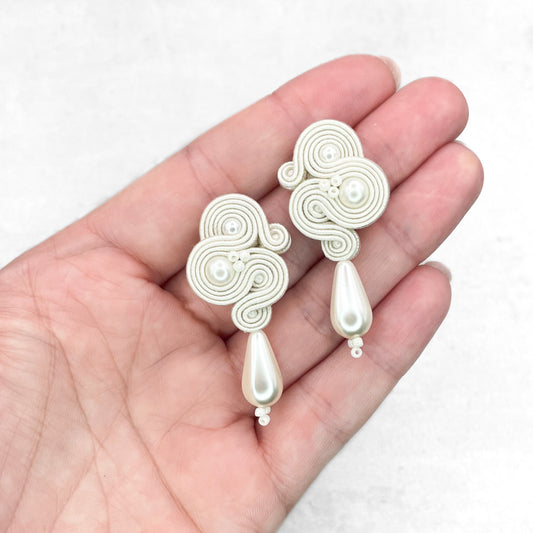 Handmade Bridal Ivory Earrings – Elegant Soutache Earrings