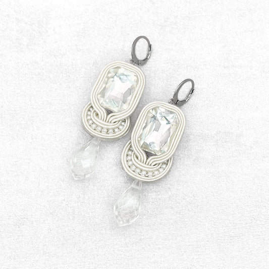 Ivory soutache earrings. Casual handmade bridal earrings.