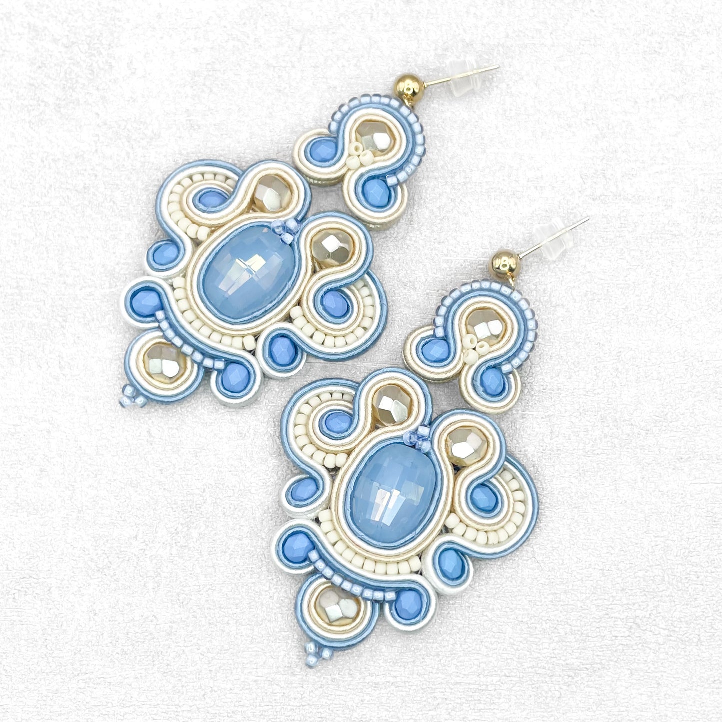 Light blue and cream soutache earrings. Unique and lightweight earrings.