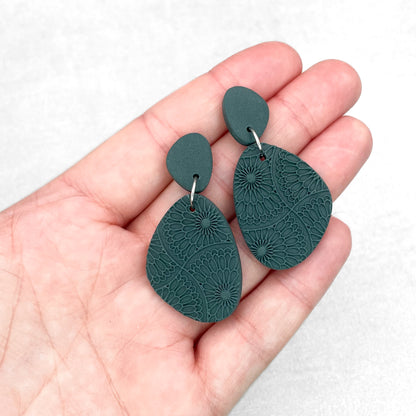 Handmade Dark Teal Pebble Earrings – Textured Polymer Clay Earrings