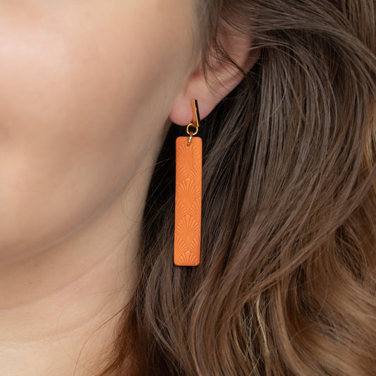 Orange rectangle earrings. Handmade polymer clay earrings.