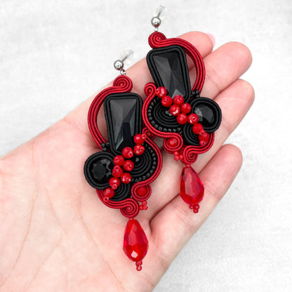 Black and Red Soutache Earrings – Luxury Handmade Earrings