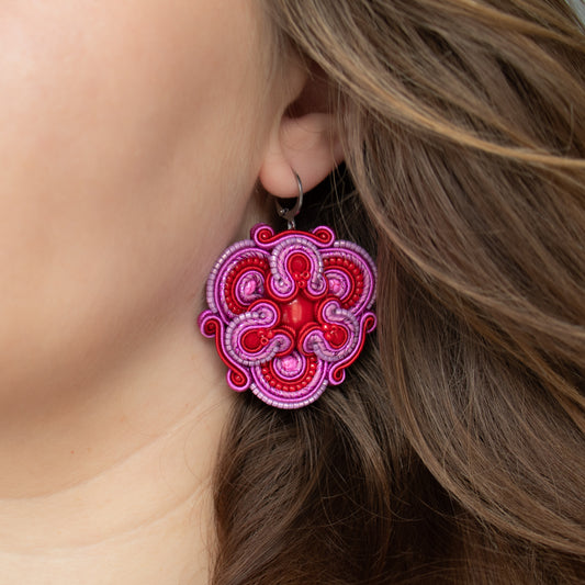 Handmade Red and Magenta Soutache Earrings – Chic and Luxurious Earrings