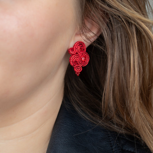 Handmade Red Soutache Earrings – Chic and Statement Earrings