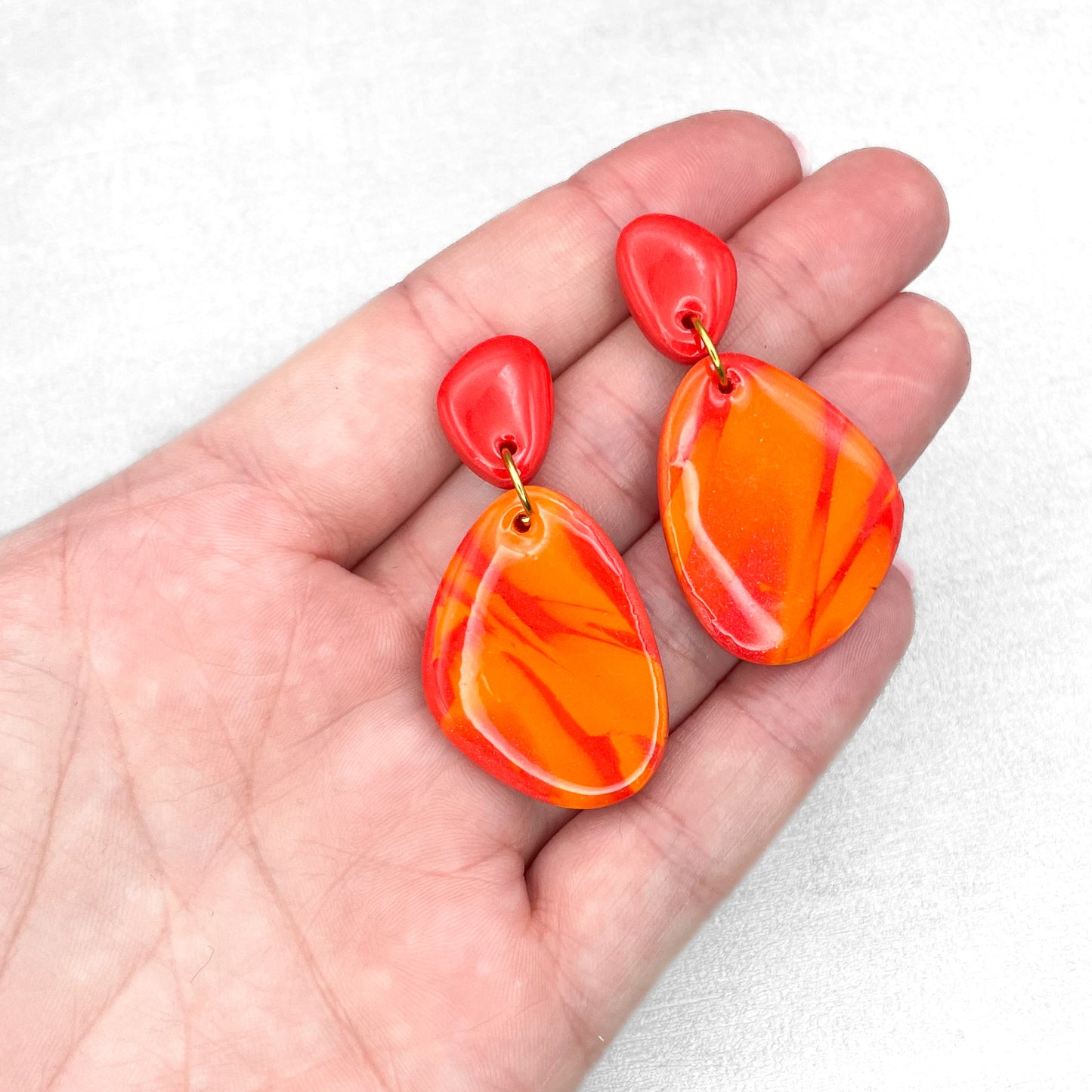 Handmade Orande Red Marble Earrings – Statement Polymer Clay Earrings